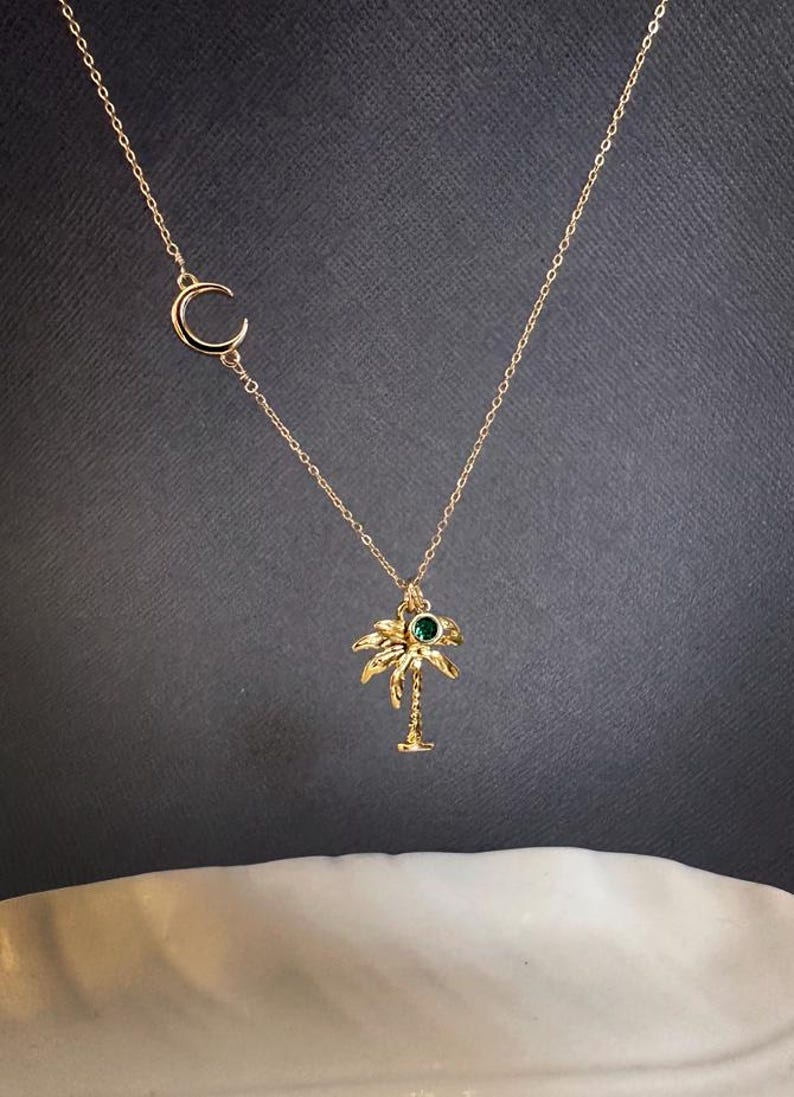 Dainty Palm Tree Necklace, Coconut Tree Necklace, 18K Vermeil Palm