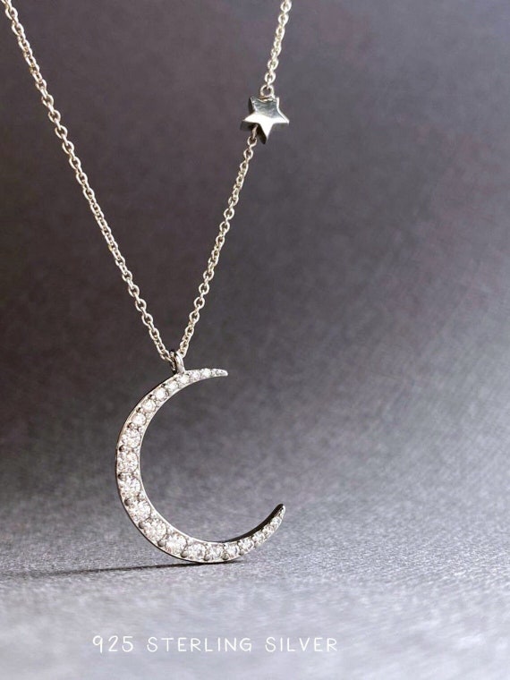 Collana Donna Luna Collana In Argento Sterling 925 Con Ciondolo Luna E Stella Zirconi - Marca Voroco, Spedizione Veloce USA Collana Donna Swarovski