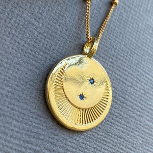 Gold Moon Necklace, Gold moon medallion necklace, Minimalist Jewelry, September Birthstone necklace, Gift for her, Birthday Gift, Gold Coin