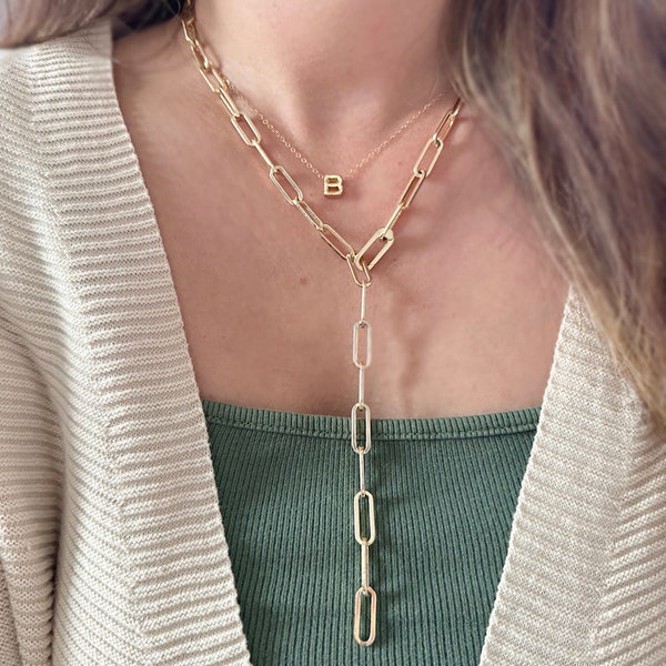Gold Paperclip Chain Necklace, Paperclip Choker, Gold layering Link Chain Necklace, Thick chain Choker necklace Minimalist Y Lariat Necklace