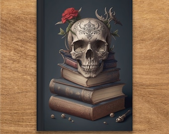 Gothic Skull Hardcover Journal, Floral Vintage Design