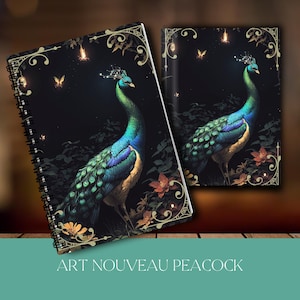 Junk Journal: Hard Cover, Spiral-Bound, Lined or Unlined Notebook, Spiritual Writing Diary, Sketchbook with Art Nouveau Peacock