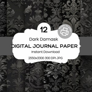 Dark Damask Bundle Journal Digital paper Wallpaper Junk Journal Decoupage Papers Scrapbook Paper in Floral Vintage Style Commercial Use