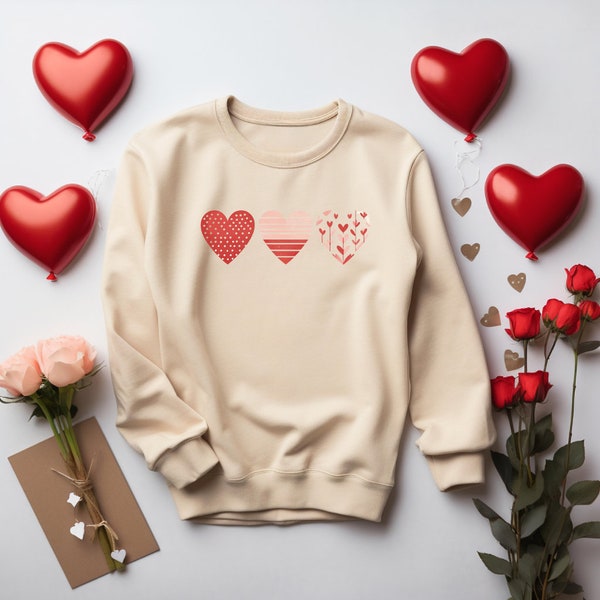 Valentines Trio of Hearts Hoodie, Love and Nature Inspired Design, Casual Unisex Pullover, Comfortable Cotton Blend, Perfect Gift Idea