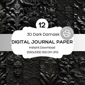 3D Dark Damask Bundle Journal Digital paper Wallpaper Junk Journal Decoupage Papers Scrapbook Paper in Floral Vintage Style Commercial Use