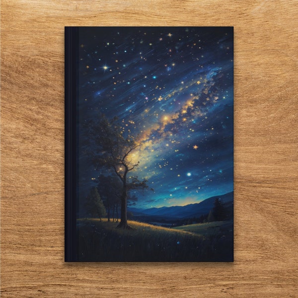 Starry Night Sky Hardcover Journal, Lined Notebook for Writers, Astronomical Artwork Diary, Celestial Writing Pad, Gift for Stargazers