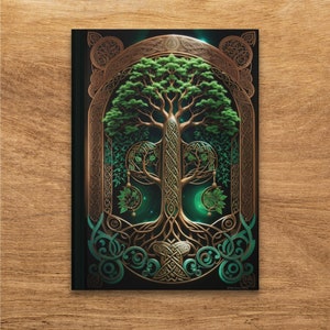 Diário de capa dura da Árvore Celta da Vida, caderno de capa dura, diário pautado, bloco de notas espiritual, presente inspirado na natureza, verde