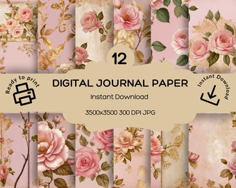 Vintage Floral Journal Paper, Victorian Roses (Digital Download)