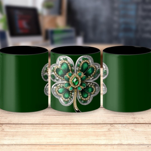 St. Patrick's Day Mug Wrap Template, Shamrock Sublimation Design for 11oz and 15oz Mugs, Irish Themed Mug Overlay PNG Download