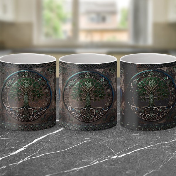 Celtic Tree of Life Mug Wrap, 11oz and 15oz Sublimation Mug Template, Intricate Knotwork Design, Nature Inspired Drinkware, Pagan gift Art