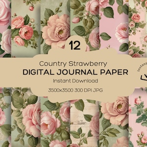 Bundle of 12 Victorian Chic Roses Journal Digital paper Wallpaper Junk Journal Papers Scrapbook Paper in Floral Vintage Style Commercial Use