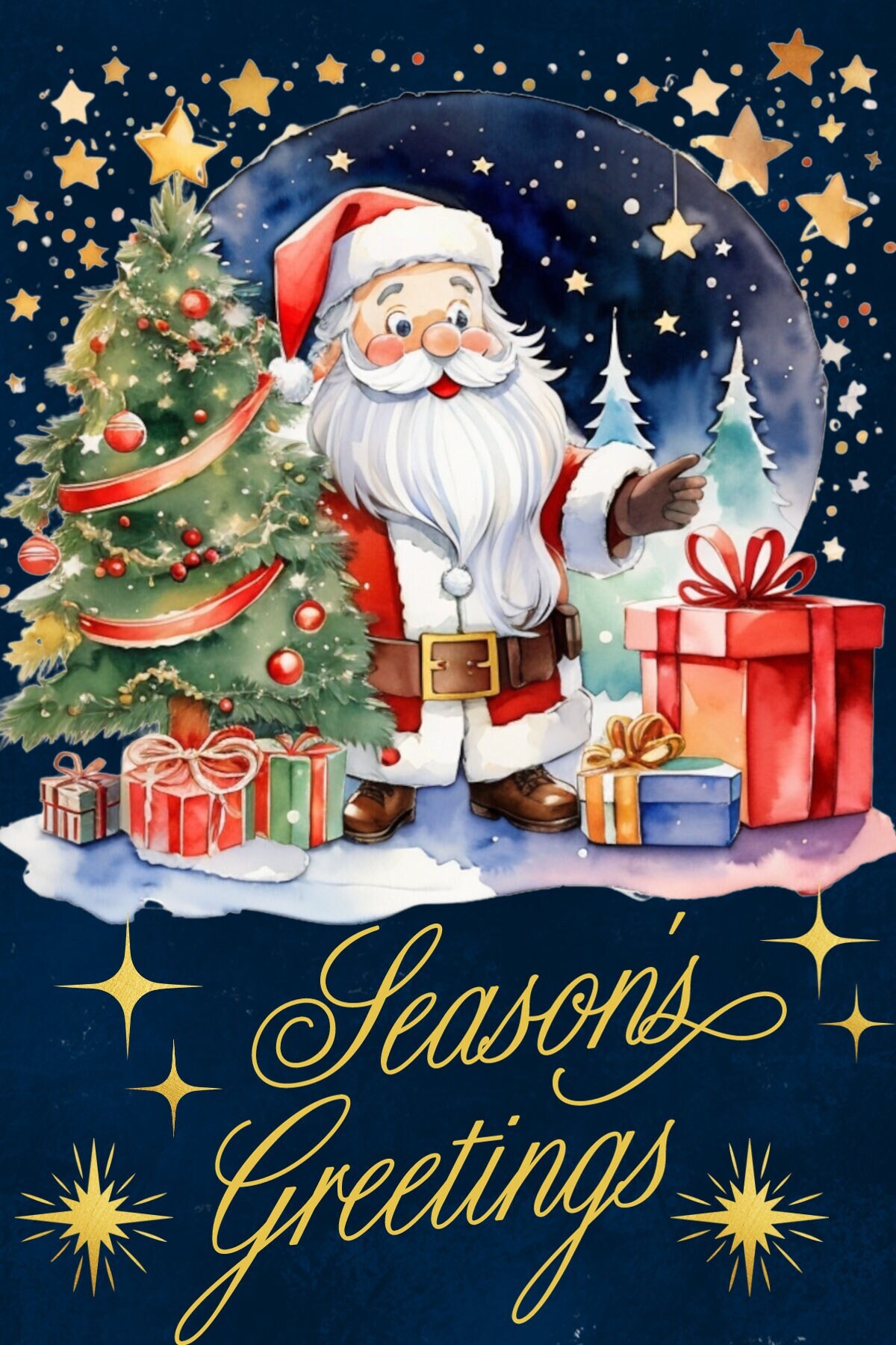 Watercolor Seasons Greetings Cards Set of 12 Downloadable Printable ...