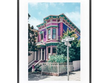 Photo San Francisco. Pink house. Bay Area. Print. Photography. High Quality. From the author. Local Artist. Victorian House.