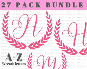 Wreath Monogram Alphabet SVG, PNG, DXF, Monogram Frame Alphabet, Cut File for Cricut, Silhouette, 26 Individual Cut Files, Monogram Bundle