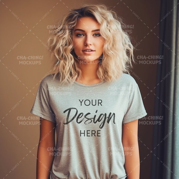 Women’s T-shirt Mockup, Model Mockup, T-Shirt Mockup, Gray T-Shirt Mock, Gray Bella Canvas 3001 Mockup, t-shirt mock-up, t-shirt mock