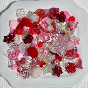 Valentine’s Bead Mix - Aesthetic Beads, Y2K Beads,  Jewelry Making, Handmade Bead Soup, Bead Confetti, Red Beads, Pink Beads