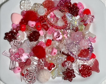 Valentine Bead Soup | Pink Red Heart Beads | Romantic Jewelry Making Kit | Coquette Love Aesthetic