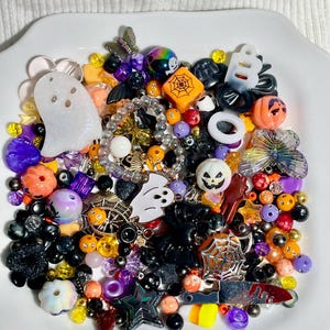 Halloween Bead Confetti - Spooky Bead Soup, Halloween Acrylic Bead Mix, Loose Beads, Assorted Halloween, Chunky Beads, Charms Included!