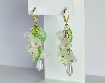 Lily of the Valley Earrings | White Flower Botanical Jewelry | Fairycore Cottagecore Spring Earrings | Gift for Her