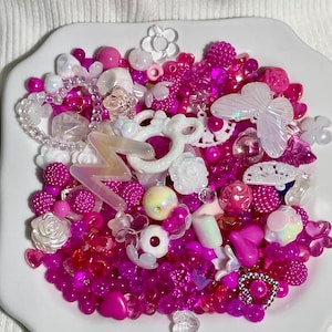 Hot Pink Bead Soup - Jewerly Making, Aesthetic Beads, Y2K Beads, DIY, Gifts, Kandi Beads, Cute Beads, Bead Confetti