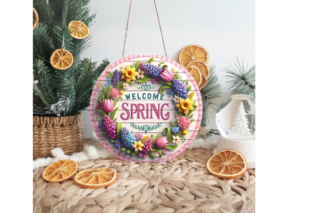 Spring Sign 22 Inch Twelve-inch Round Welcome to Spring Sign With Wildflowers - Etsy