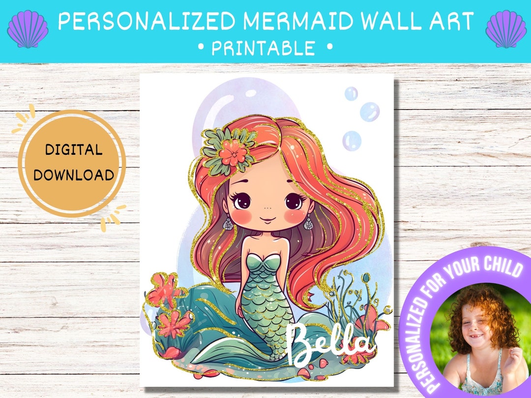 Personalized Mermaid Wall Art, Custom Girl’s Name Nursery Print ...