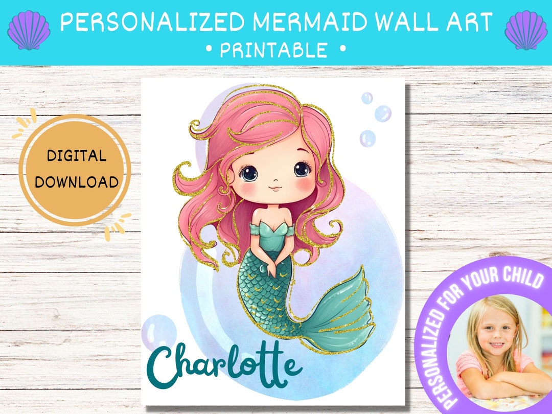 Personalized Mermaid Wall Art, Custom Girl’s Name Nursery Print ...