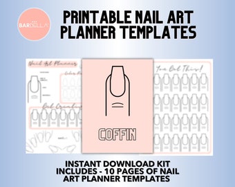 Plantillas de COFFIN NAIL Art - Descarga instantánea - Plantilla de práctica y diseño de uñas IMPRIMIBLE