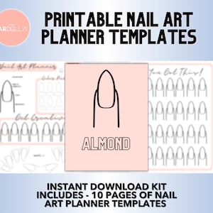 ALMOND NAIL Art planner kit- Instant Download - PRINTABLE nail design and practice template