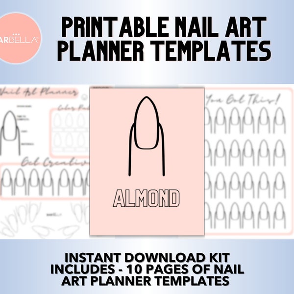 ALMOND NAIL Art planner kit- Instant Download - PRINTABLE nail design and practice template