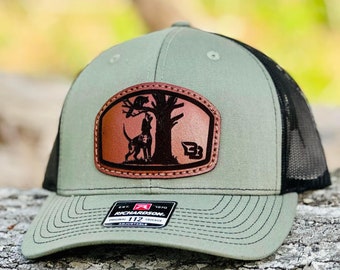 Coon Hunting BB SEWN ON Leather Patch Hat | Genuine Leather | Richardson 112