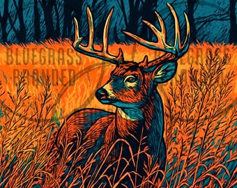 Whitetail Buck In Tall Grass PNG Digital File only
