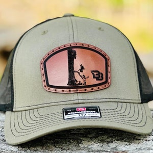 Squirrel Hunting BB SEWN ON Leather Patch Hat | Genuine Leather | Richardson 112