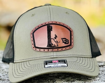 Squirrel Hunting BB SEWN ON Leather Patch Hat | Genuine Leather | Richardson 112