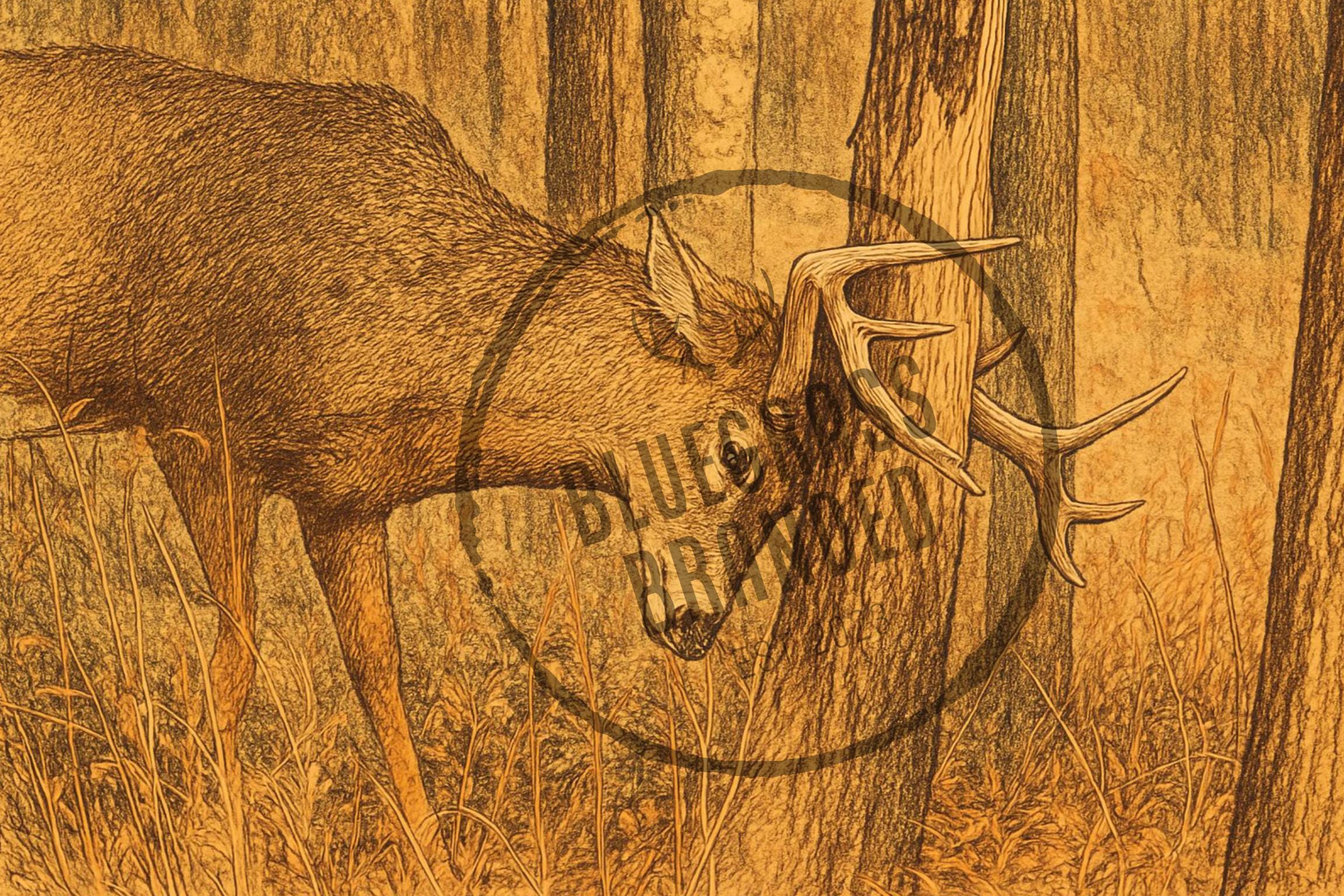 Whitetail Buck Rubbing Tree PNG Digital File Only - Etsy