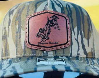 Rabbit Hunting Bluegrass Branded SEWN ON Leather Patch Hat | Genuine Leather | Richardson 112