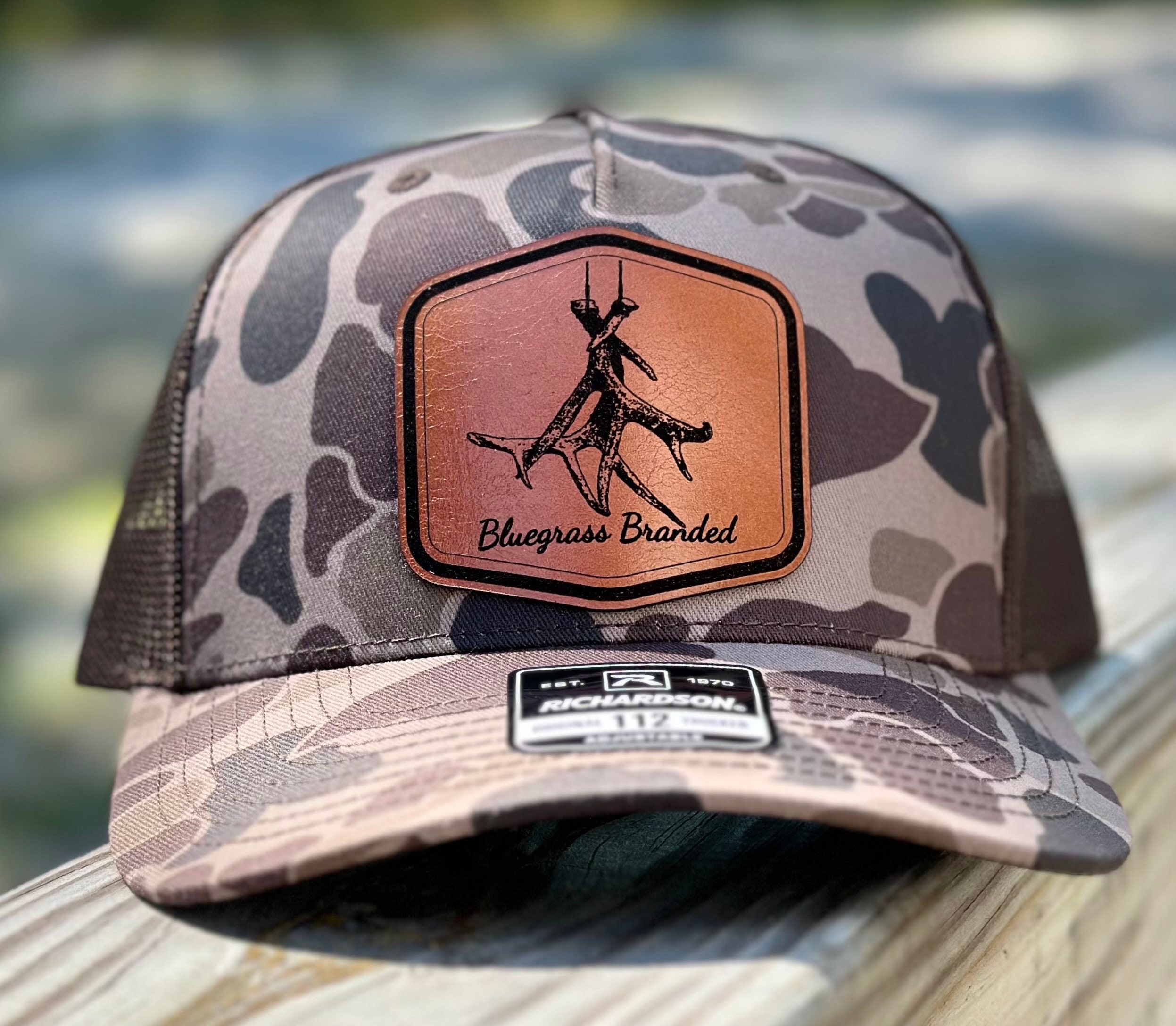 Deer Antler Rattling Horns Leather Patch Hat With Bluegrass Branded