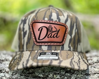 Dad Deer Hunter Camo Hat: Sewn Leather Patch, Richardson 112