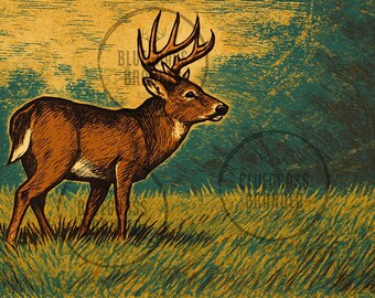 Whitetail Buck Standing In Field PNG Digital File only