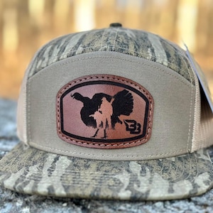 Turkey Hunting Leather Patch Hat Hunter with Gobbler SEWN LEATHER PATCH