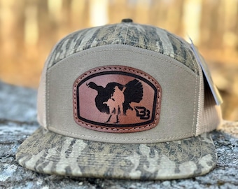 Turkey Hunting Leather Patch Hat Hunter with Gobbler SEWN LEATHER PATCH
