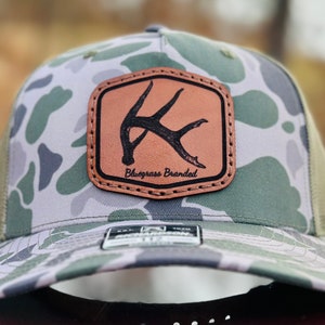 Deer Antler/Shed Leather Patch Hat with Bluegrass Branded Logo Richardson 112 SEWN ON PATCH