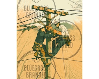 Lineman On Hooks Climbing Pole PNG DIGITAL FILE