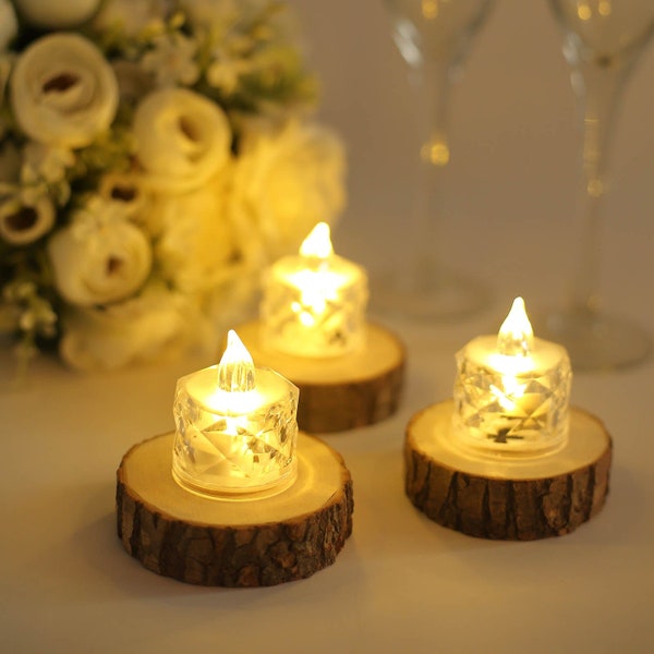 12 Pack | 2" Warm White Diamond Battery-Operated LED Tealight Candles, Decorative Flameless Tea Lights