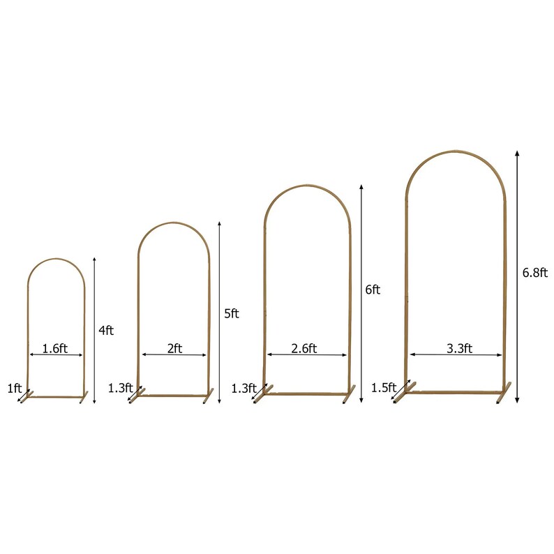 Gold Metal Arch Chiara Backdrop Stand Floral Display Frame With Round Top 5ft 6ft 7ft 8ft Set SET