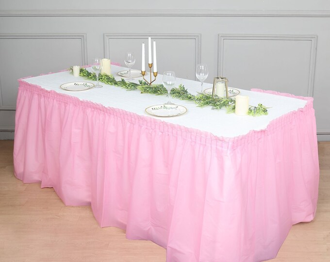 14ft Ruffled Plastic Disposable Table Skirt, Waterproof Outdoor/indoor ...