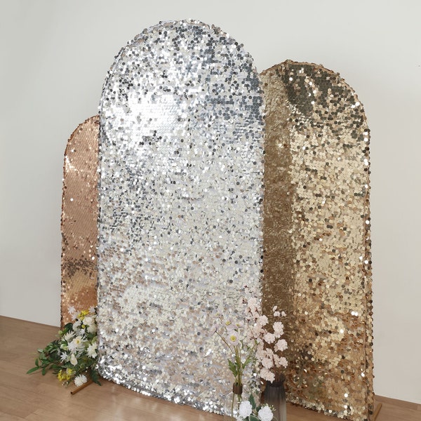 7ft Sparkly Big Payette Sequin Fitted Wedding Arch Cover For Round Top Chiara Backdrop Stand