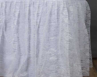 21FT Premium Lace Table Skirt, Pleated Vintage Table Drape