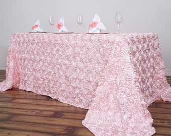 90" x 156" Grandiose Rosette 3D Satin Rectangle Tablecloth