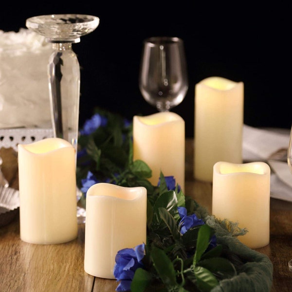 Set of 5 | Ivory Flickering Flameless LED Pillar Candles, Color Changing Battery Operated Candles With Remote - 4", 5", 6"